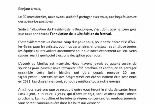 Musilac 2020- Annulation